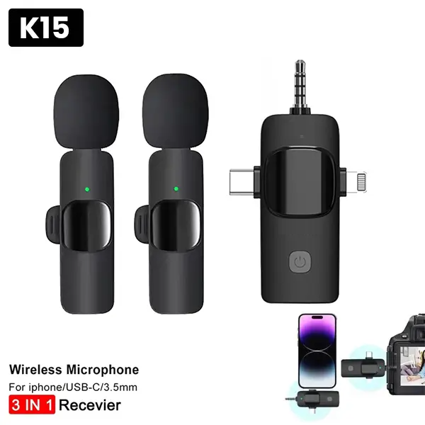 🎤 K15 3-in-1 Dual Wireless Microphone
